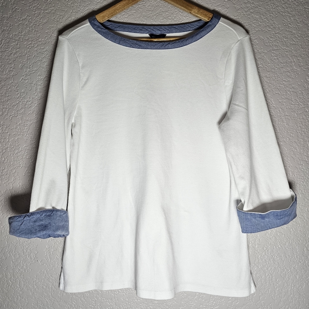 Nautica Women's 3/4 Cuffed Sleeve White Chambray Casual Top Size Large - Picture 4 of 8